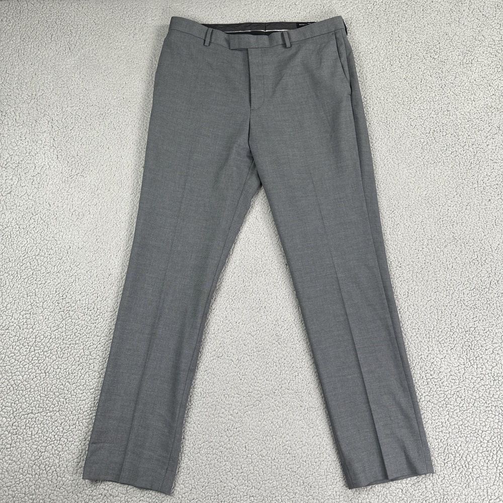Banana Republic Slim Fit Dress Pants Men 34x34 Grey Sharkskin Stretch Preppy‎